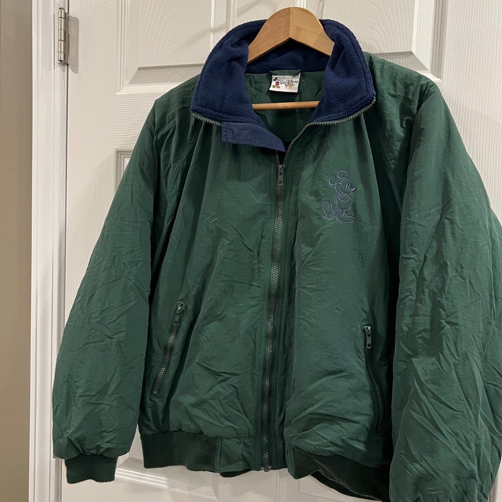 Walt Disney World Mickey Mouse Fleece Lined Bomber Jacket Green Mens Medium - Picture 2 of 12